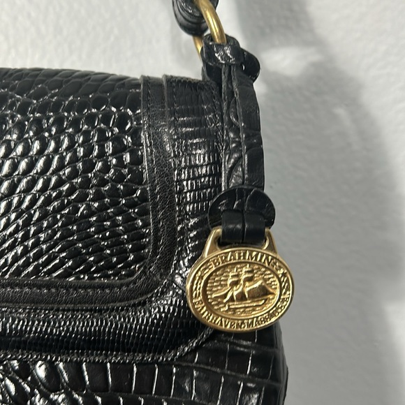 Brahmin Black Melbourne handbag Croc Leather with twist lock Vintage - Picture 7 of 16